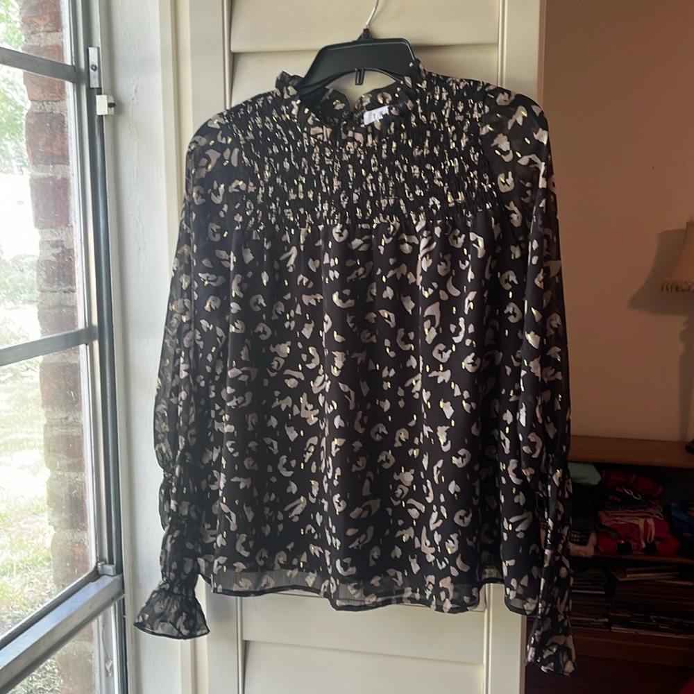 THML Leopard Print Blouse in Black and Cream